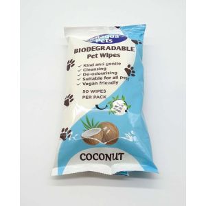 Pack of Nilaqua Biodegradable pet wipes with a coconut scent