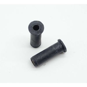 Two black rubber grommets