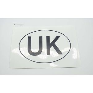 Large Oval UK Sticker. White background with black letters