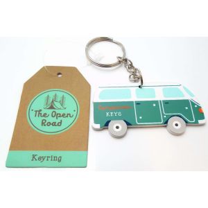 Green wooden Campervan keyring